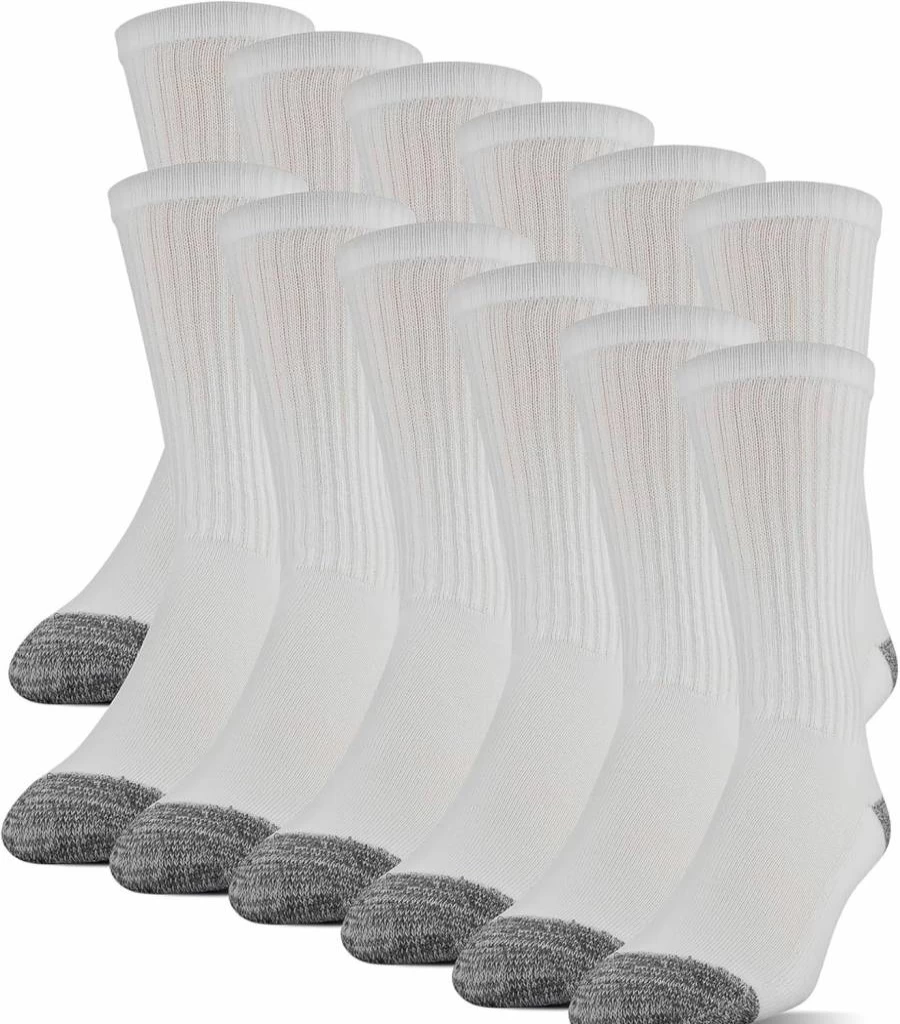 Gildan Men's Crew Socks 12-Pack - Soft Polyester Blend, Half Cushion Comfort for Everyday Wear
