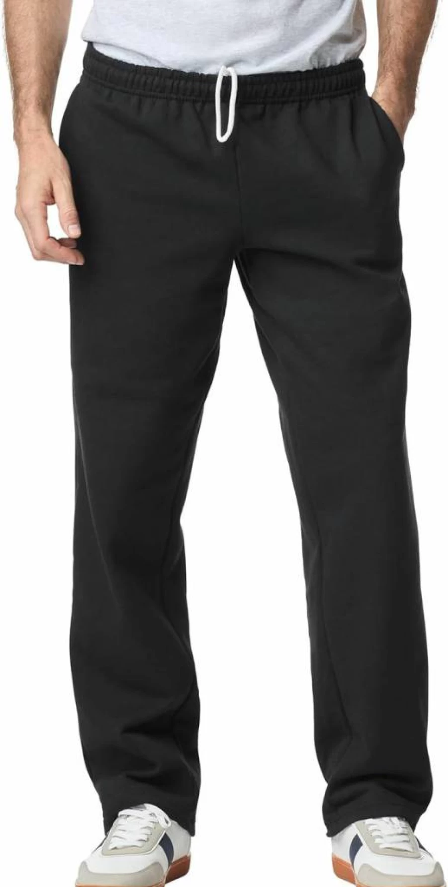 Gildan G18300 Men's Large Black Fleece Sweatpants with Pockets - Open Bottom Comfort Fit