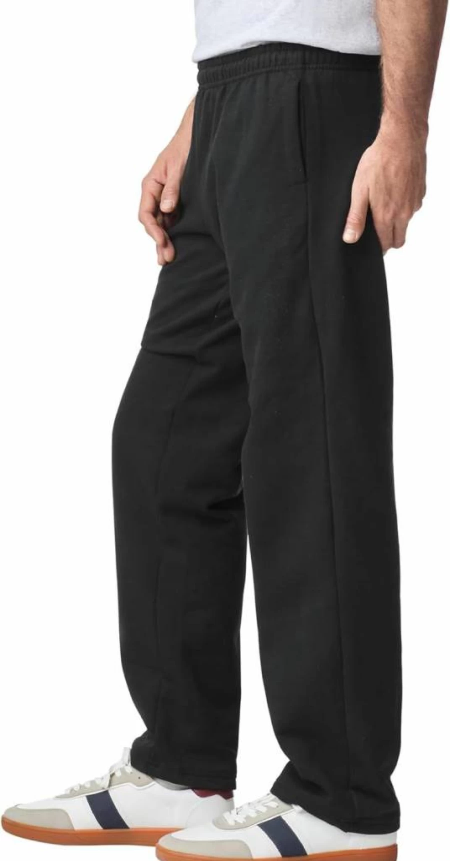 Gildan G18300 Men's Large Black Fleece Sweatpants with Pockets - Open Bottom Comfort Fit