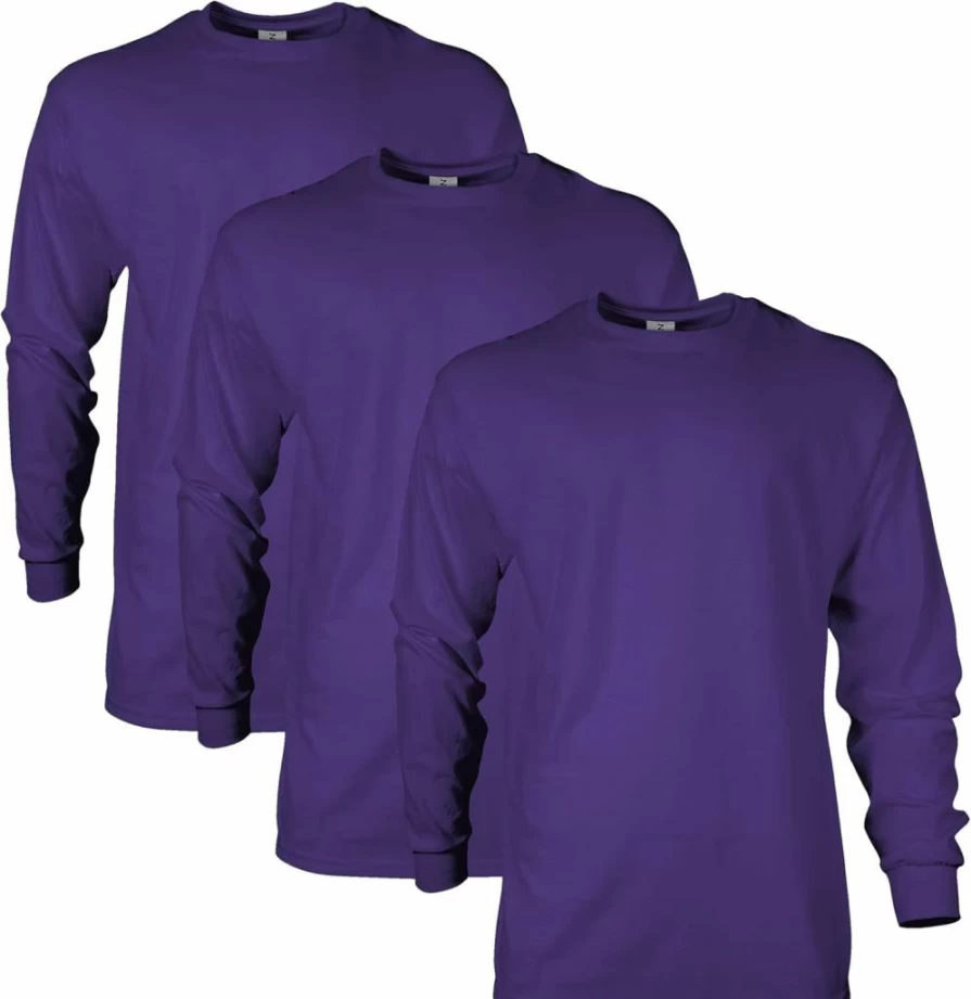 Gildan G2400 Ultra Cotton Long Sleeve T-Shirt Multipack - Heavyweight Adult Crewneck Tees, Bulk Comfortable Casual Shirts