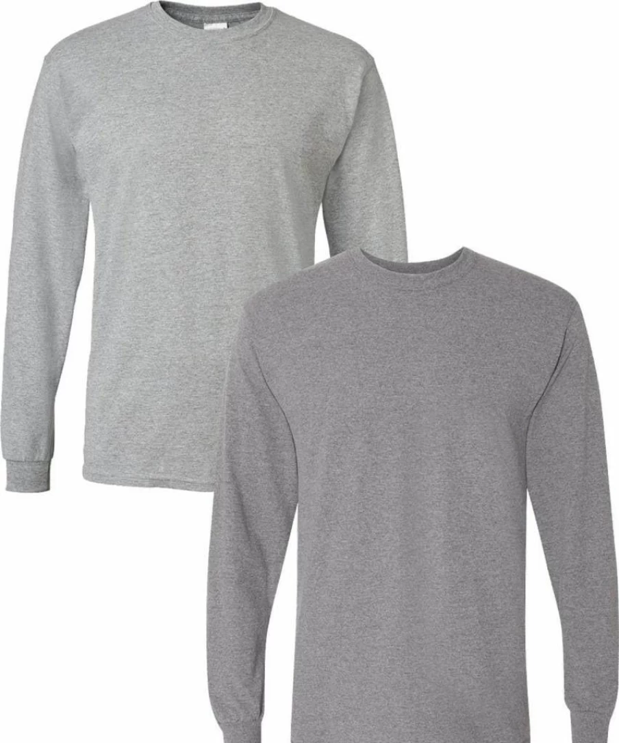 Gildan G8400 DryBlend Long Sleeve T-Shirt 2-Pack, Moisture-Wicking Adult Crewneck Shirts, Bulk Cotton Blend Tees for Men & Women