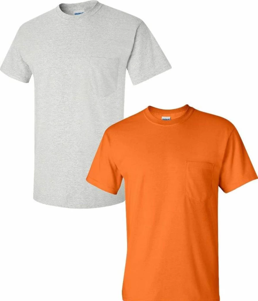 Gildan Adult Unisex Cotton T-Shirt 2-Pack with Pocket, Style G2300, Comfort Fit Crewneck Tees