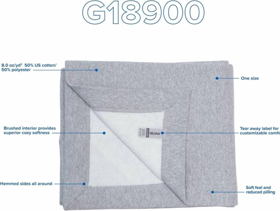 Gildan G18900 Heavy Blend Fleece Blanket - 50x60 Inches, Soft Warm Cozy Throw, Black, Premium Quality