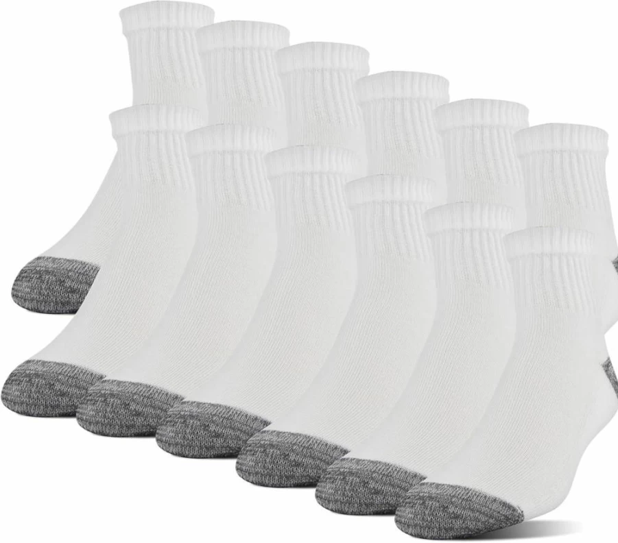 Gildan Men's 12-Pair Breathable Polyester Ankle Socks with Half Cushion for All-Day Comfort