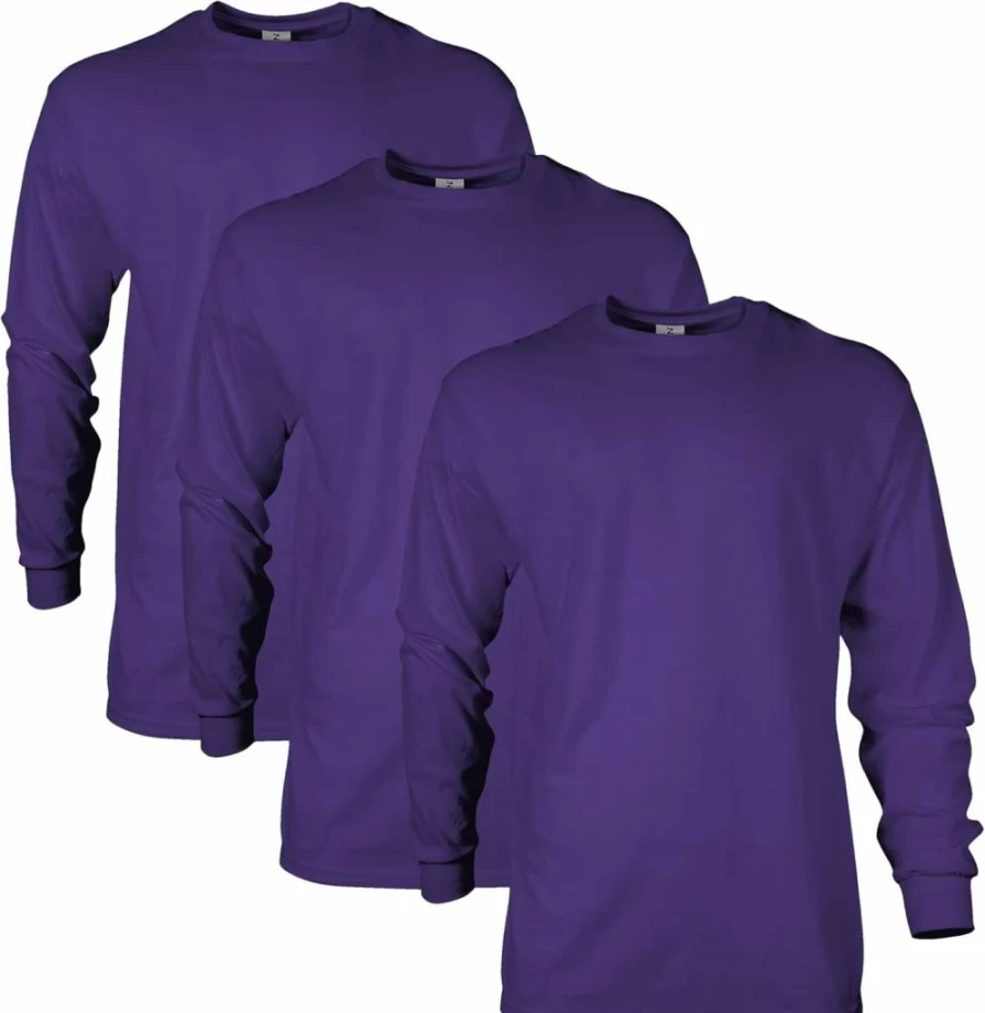 Gildan G2400 Ultra Cotton Long Sleeve T-Shirt Multipack - Heavyweight Adult Crewneck Tees, Bulk Pack, Comfort Soft Style
