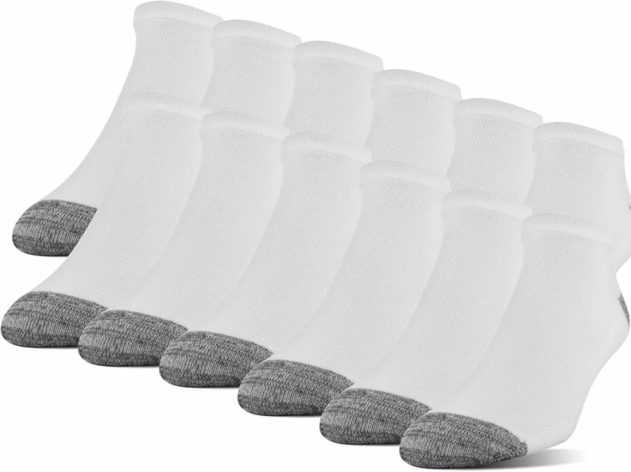Gildan Men's No-Show Socks 12-Pack, Breathable Polyester Blend, Half Cushion Comfort for Casual & Athletic Wear