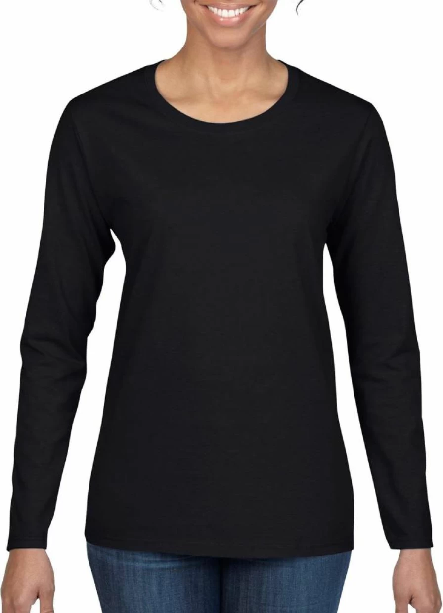Gildan Women's Long Sleeve Cotton T-Shirt 2-Pack - Soft Heavyweight Crewneck Shirts, Black, Large