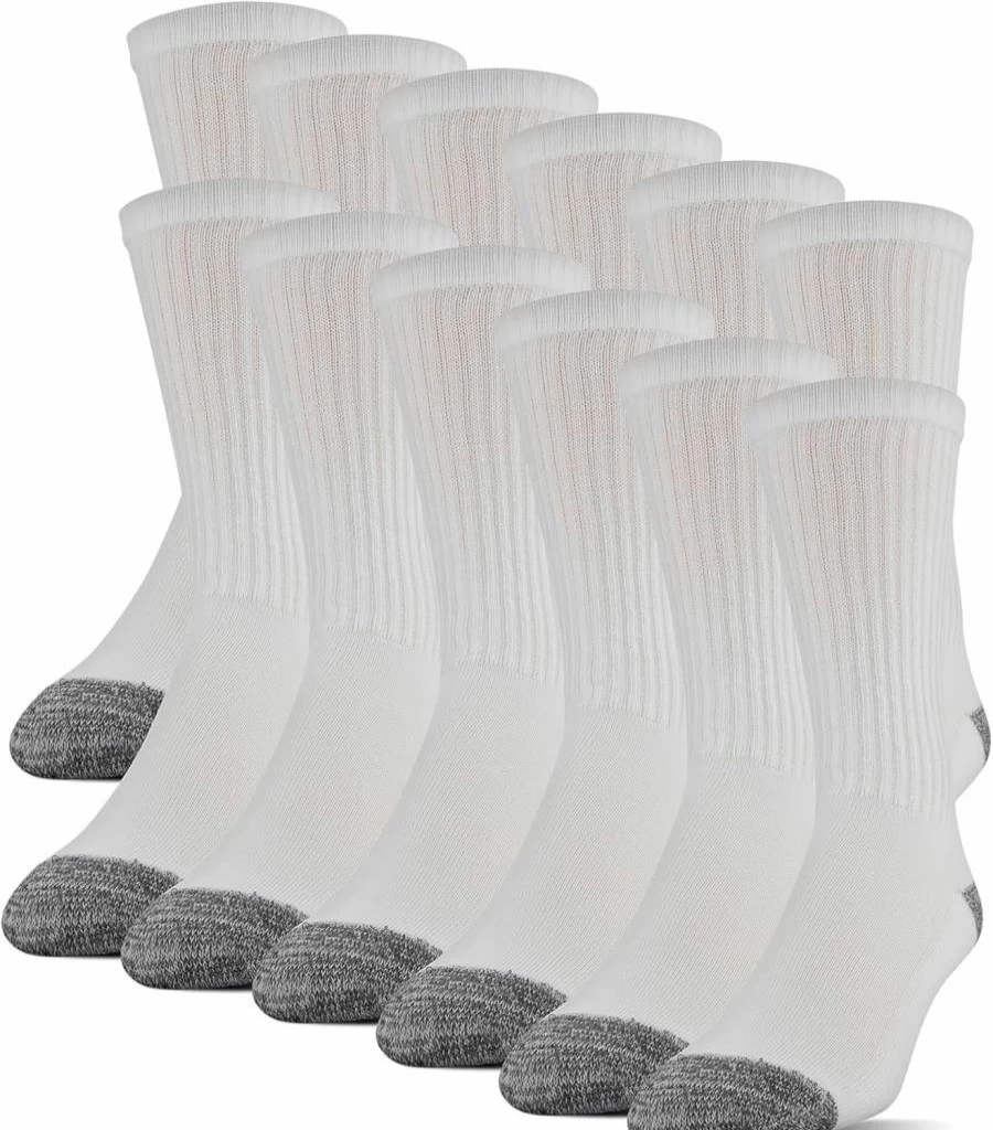 Gildan Men's Comfortable Polyester Crew Socks - 12 Pairs, Half Cushion, Breathable & Durable Work Socks