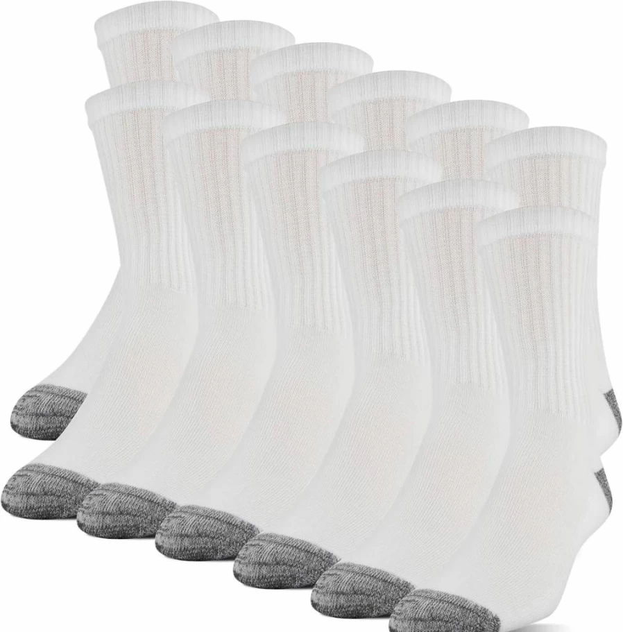 Gildan Men's 12-Pack Moisture-Wicking Mid-Crew Socks with Half Cushion, Polyester Blend for Comfort & Durability