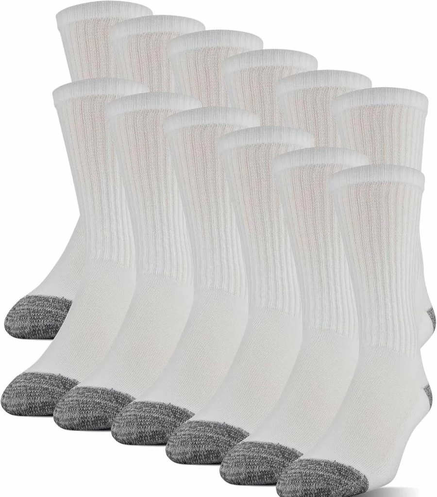 Gildan Men's Comfortable Polyester Crew Socks 12-Pack - Half Cushion for All-Day Support