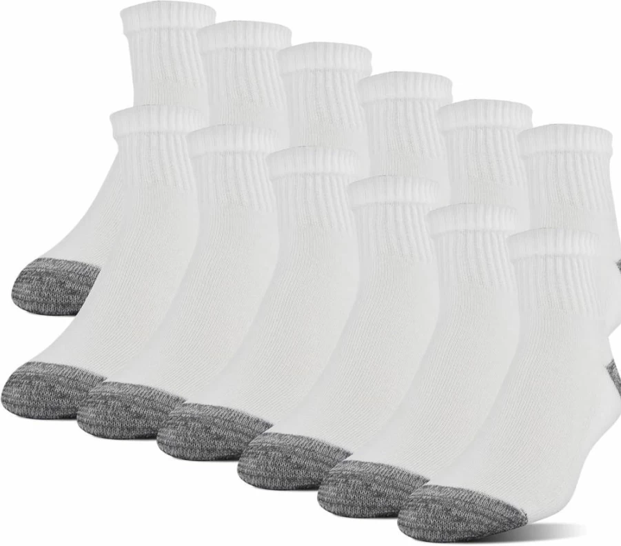 Gildan Men's 12-Pair Breathable Polyester Ankle Socks with Half Cushion for Comfort
