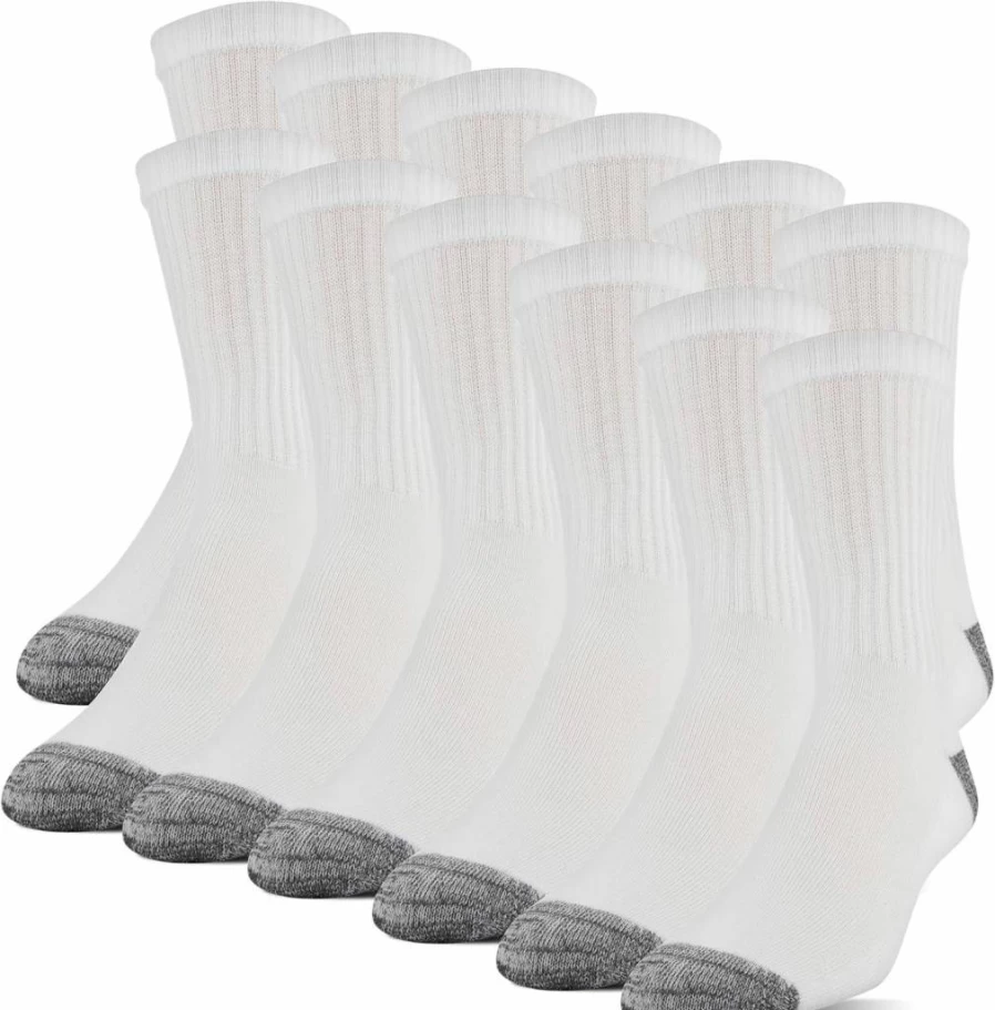 Gildan Men's 12-Pack Moisture-Wicking Mid-Crew Socks with Half Cushion for Comfort & Durability
